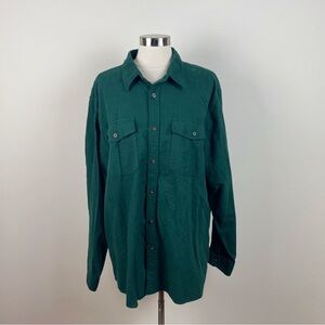 Eddie Bauer Relaxed Fit Solid Green Collared Button Down Shirt Top Men XL Cotton